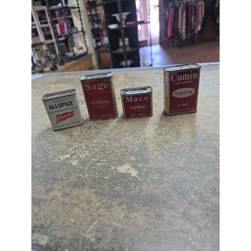 Schilling Vintage Spice Tins Metal Slide Tops Lot of 4